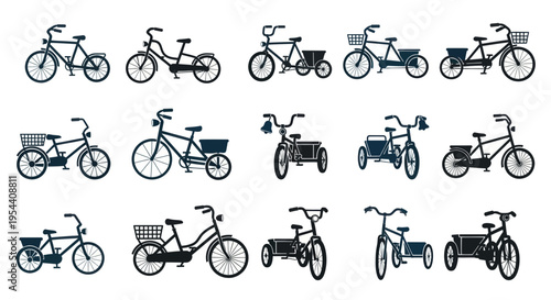 Diverse Bicycle Collection Silhouette Vector Illustration