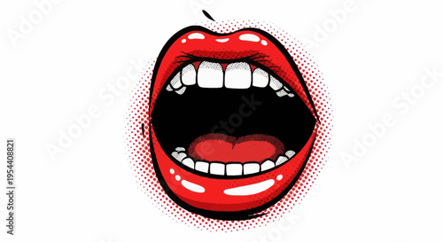 Expressive Open Mouth with Red Lips and White Teeth, Comic Style