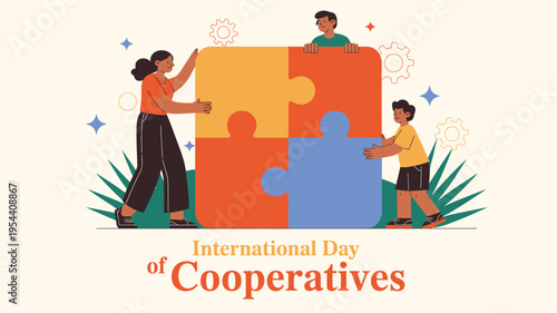 People successfully assembling a large puzzle for International Day of Cooperatives