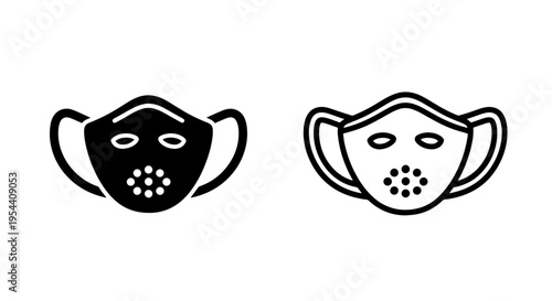 Surgical mask icon: black and white silhouette and outline for medical protection