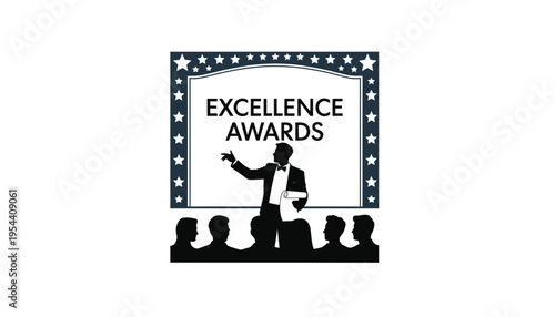 A excellence awards icon with a silhouette of a man in a tuxedo