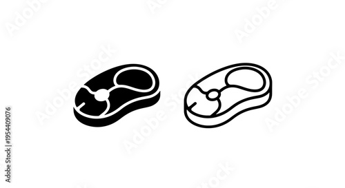 Steak icons: solid black and outline styles for food and cooking graphics
