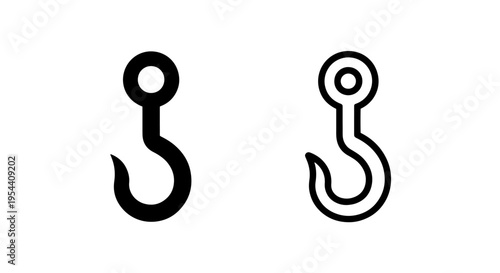 Black and white hook icons set, simple vector illustrations