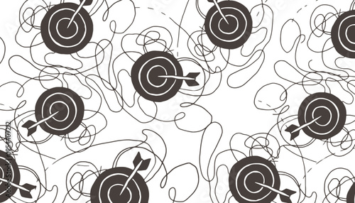 A dartboard icon illustration with arrows and squiggly lines on a white background