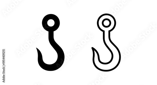 Hook icons for various uses, black and white vector graphics