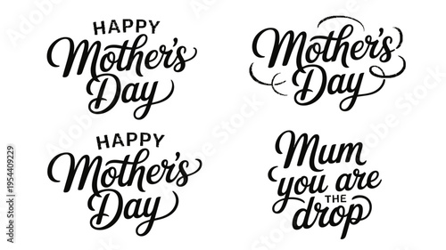 Set of elegant Happy Mothers Day messages crafted with hand lettering