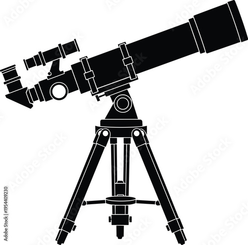 Astronomy telescope silhouette on tripod professional optical observation instrument isolated vector illustration for stargazing space science research concept