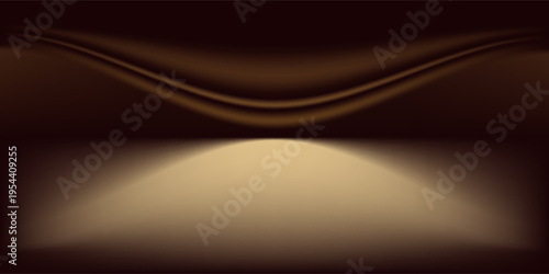 Dark gold gradient background studio with two lights shiny abstract pattern, modern and luxury empty room interior for premium product display lighting