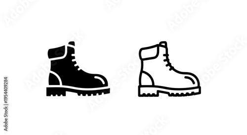 Work boot icons, safety footwear vector graphics, steel toe