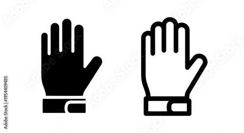 Black and white icon set of protective gloves, clean simple graphics