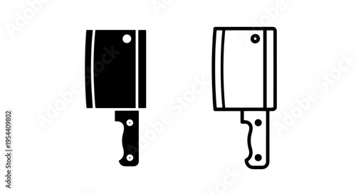 Meat cleaver icon set silhouette and outline vector
