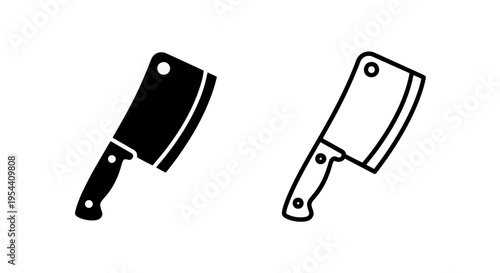 Meat cleaver knife icon set silhouette and outline vector