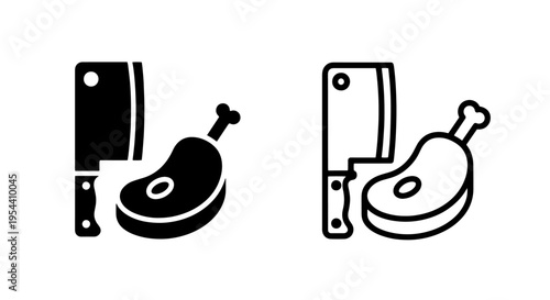 Butcher meat cleaver knife and raw drumstick cut outline icon for poultry preparation