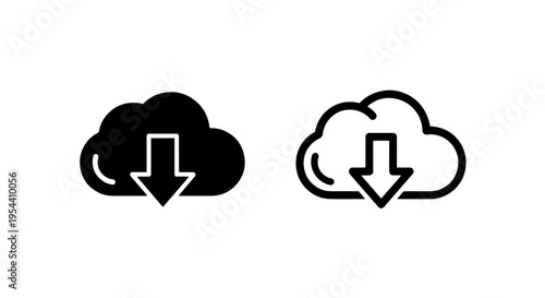 Cloud computing data download service icon with arrow symbol for web technology and storage