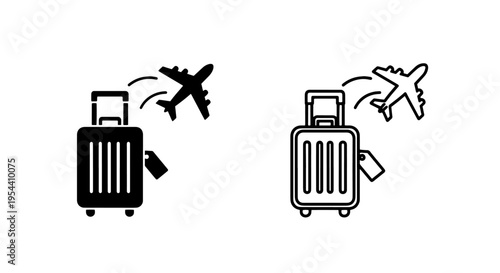 Travel and flight icon: luggage with airplane indicating departure journey