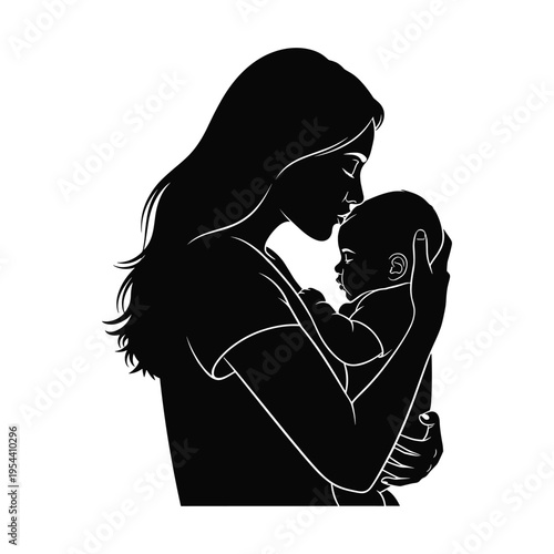 Mother tenderly holding her baby close in love
