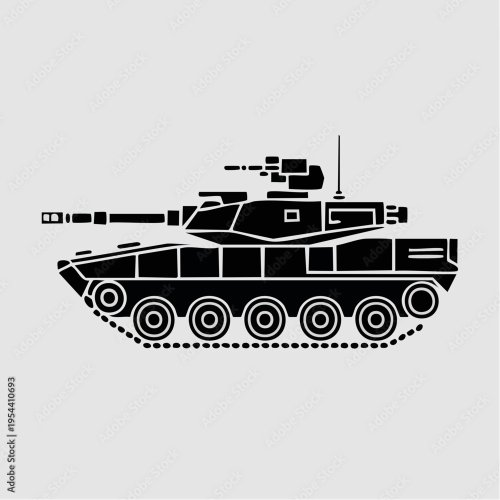Fototapeta premium black silhouette of a modern military tank vehicle