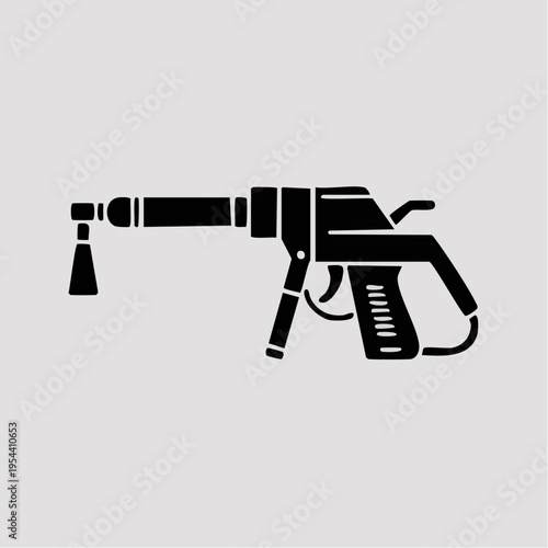 black silhouette of an assault rifle on gray background