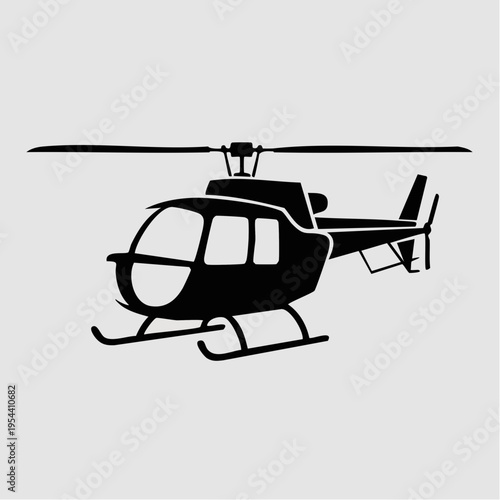 black silhouette helicopter icon with skis