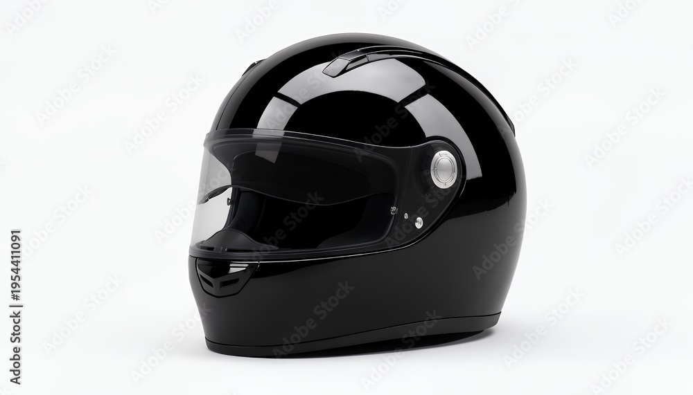 Fototapeta premium Black Motorcycle Helmet with Visor on White Background