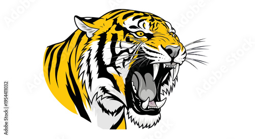 Fierce Tiger Head Roaring, Aggressive Big Cat Illustration