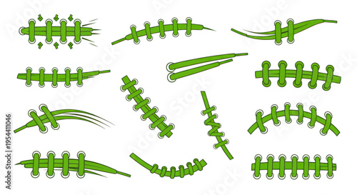 Green Stitching Graphic Elements Collection on White Background