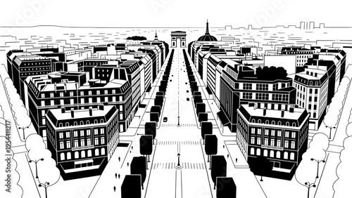 Champs-Élysées Paris Street Line Art Elegant City Illustration