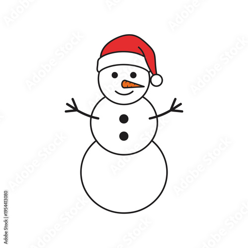 Snowman Wearing a Red Santa Hat Vector Illustration