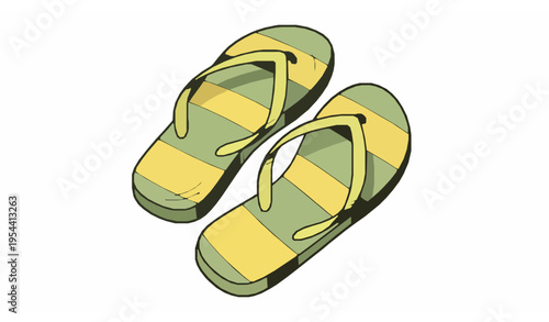 Hand drawn yellow and green flip flops vector illustration