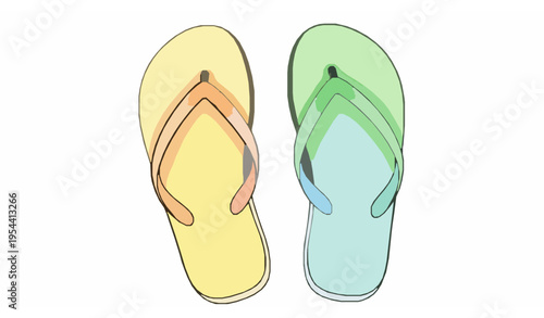 Yellow green flip flops watercolor style vector