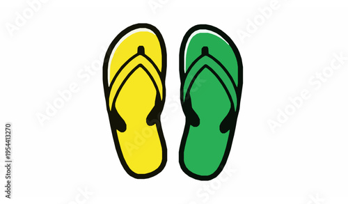 Doodle flip flops yellow green vector icon
