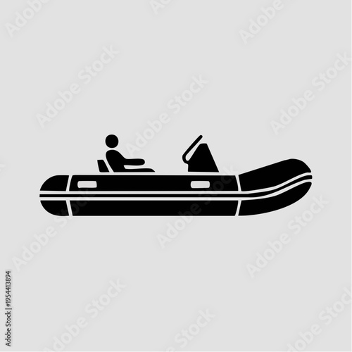 black silhouette inflatable boat with person vector icon