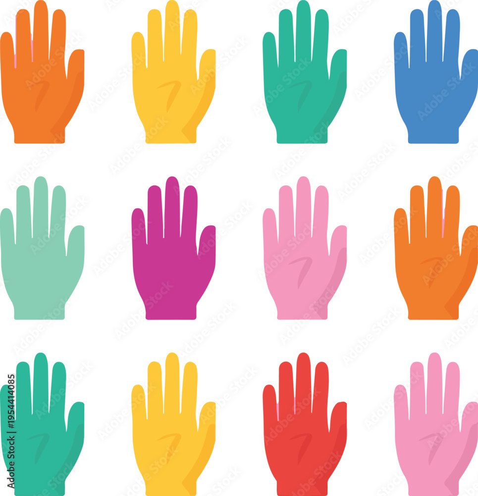 Fototapeta premium Colorful flat vector hand icons set isolated on white background for design projects.