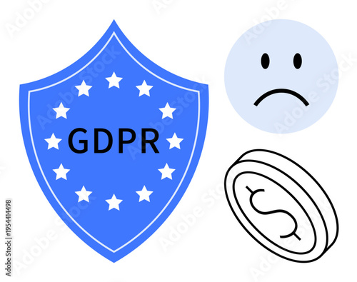 GDPR compliance. GDPR shield emphasizing data protection and regulatory policies. GDPR impacts finances and user concerns. For technology, privacy, data security, regulations, monetary issues