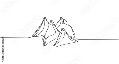 Fast Food Samosa Line Art Vector Illustration,Samosa Snack Outline Drawing Minimal Line Art,Indian Street Food Samosa Line Art Illustration