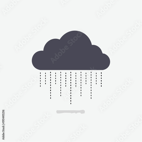 flat vector illustration of dark cloud with simple rain lines, minimal weather icon, clean geometric 