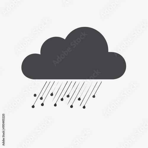 flat vector illustration of dark cloud with simple rain lines, minimal weather icon, clean geometric 