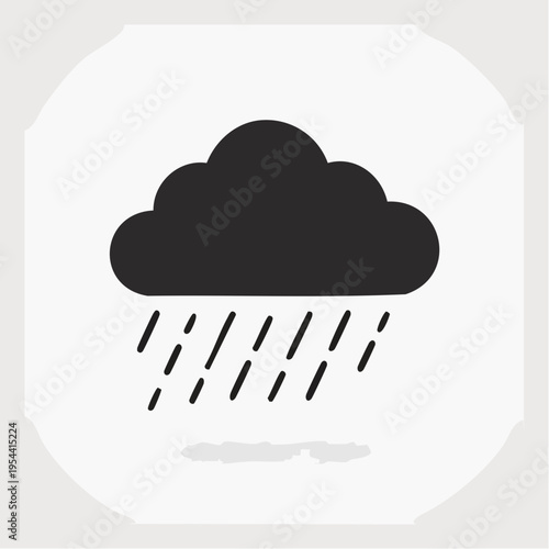 flat vector illustration of dark cloud with simple rain lines, minimal weather icon, clean geometric 