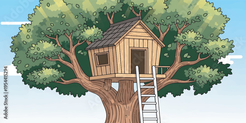 Treehouse in a large tree branch.