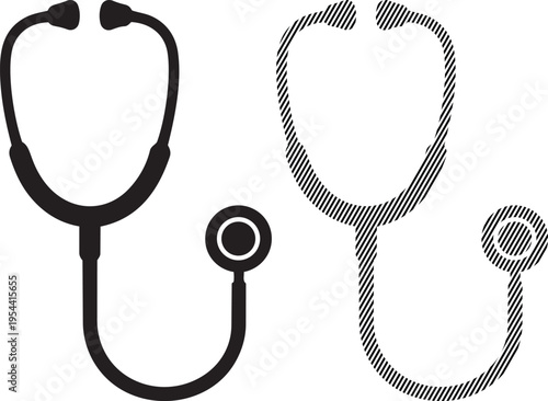 Two stylized stethoscopes with different diaphragm designs displayed side by side