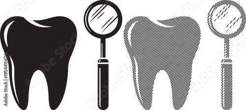 Comparison of healthy and decayed tooth alongside dental examination tools
