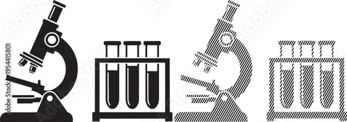 Classic laboratory equipment and test tubes arrangement for scientific experiments