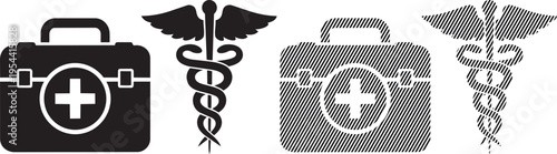 Contrast of traditional and modern medical symbols with first aid kits
