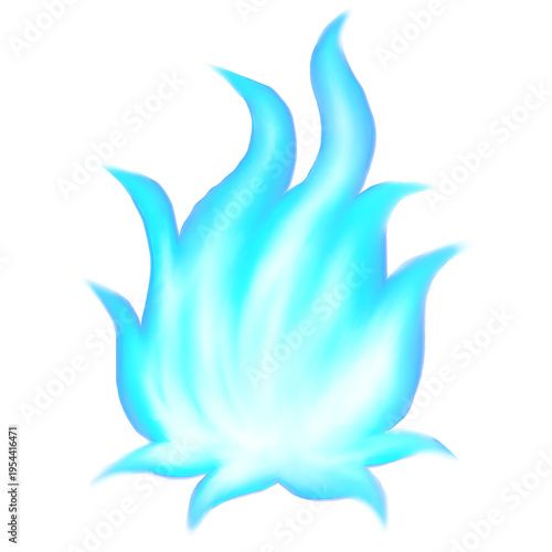 Blue fire flame isolated on PNG background.