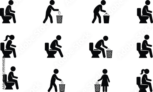 A comprehensive set of business people icons featuring black vector silhouettes and office worker pictograms representing a businessman, woman, student, and diverse professional figures in a stick sig