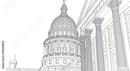Austin Texas Capitol Building Outline Drawing with Columns