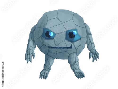 Hand-drawn style rocky creature for fantasy world concept art on isolated PNG background.
