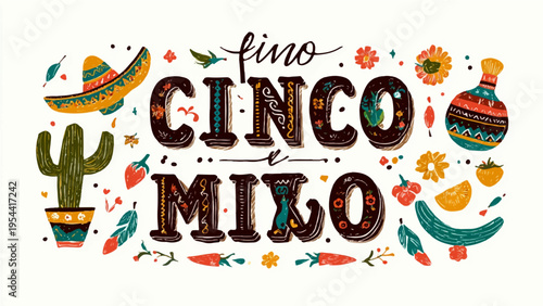 Cinco de Mayo vector illustration with festive icons