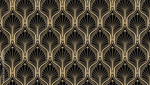 Elegant Art Deco Golden Fan Pattern Seamless Background Design.