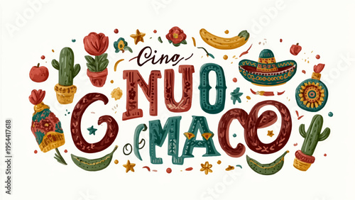 Cinco de Mayo vector illustration with cacti, sombrero, and festive elements
